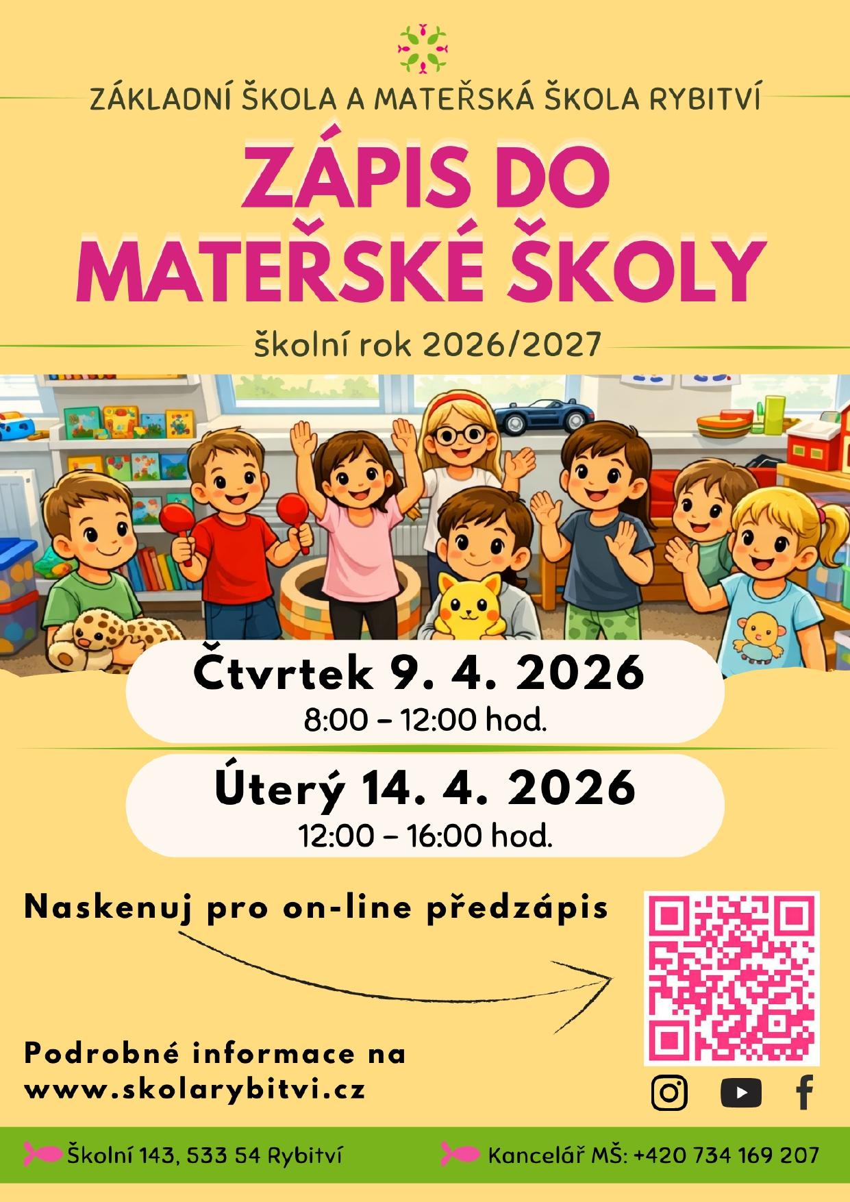 Zápis do MŠ 9. 4. 2026 a 14. 4. 2026